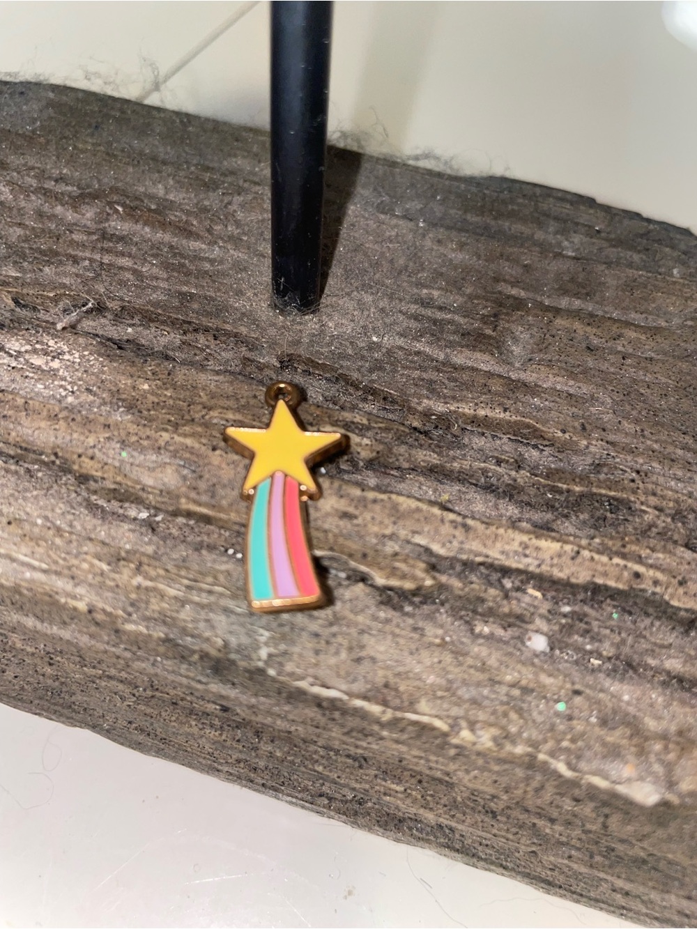 Kids Gold Shooting Star Charm with Yellow, Pink & Teal Enamel
